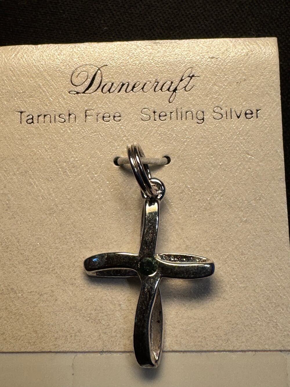 Sterling Silver Danecraft Cross Pendant w/ Blue Rhinestone